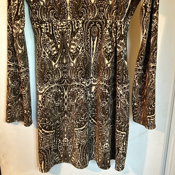 Y2K Juicy Couture Paisley Velour Olive & Tan Umpire Waist Drawstring Dress M - Picture 8 of 11